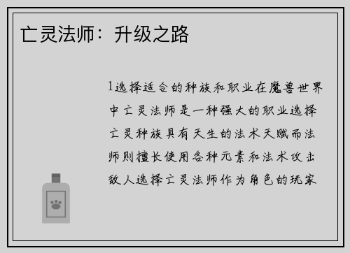 亡灵法师：升级之路